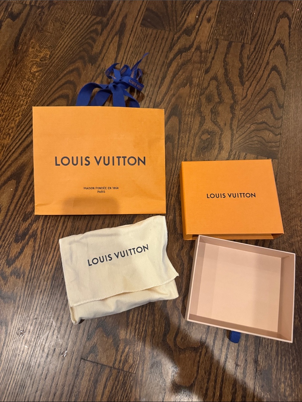 Louis Vuitton small Orange Gift Bag, Box & Cream Dust Pouch
